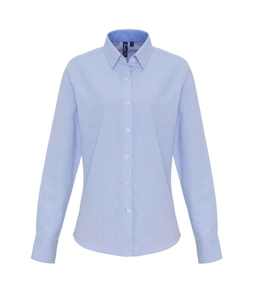 Premier Ladies Long Sleeve Striped Oxford Shirt - FRONT