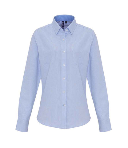 Premier Ladies Long Sleeve Striped Oxford Shirt - FRONT