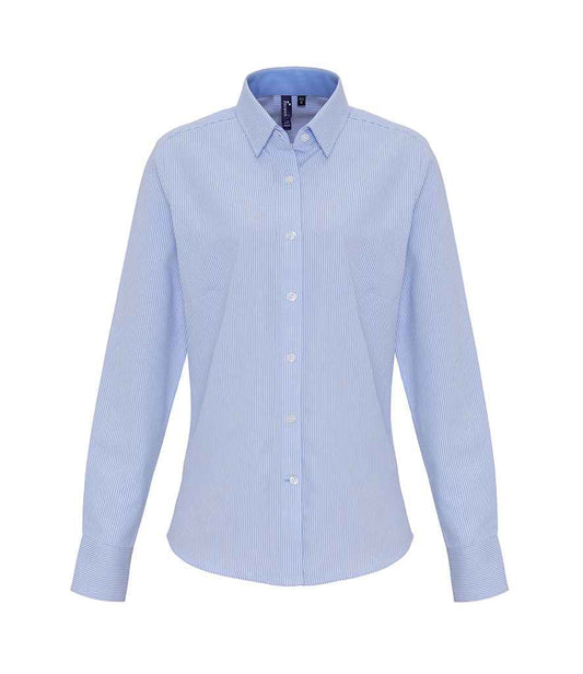 Premier Ladies Long Sleeve Striped Oxford Shirt - FRONT