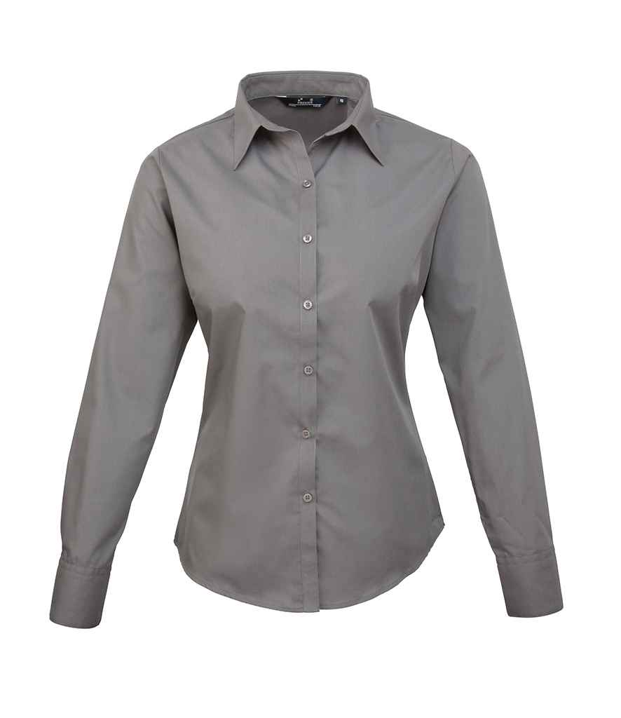 Premier Ladies Long Sleeve Poplin Blouse - FRONT