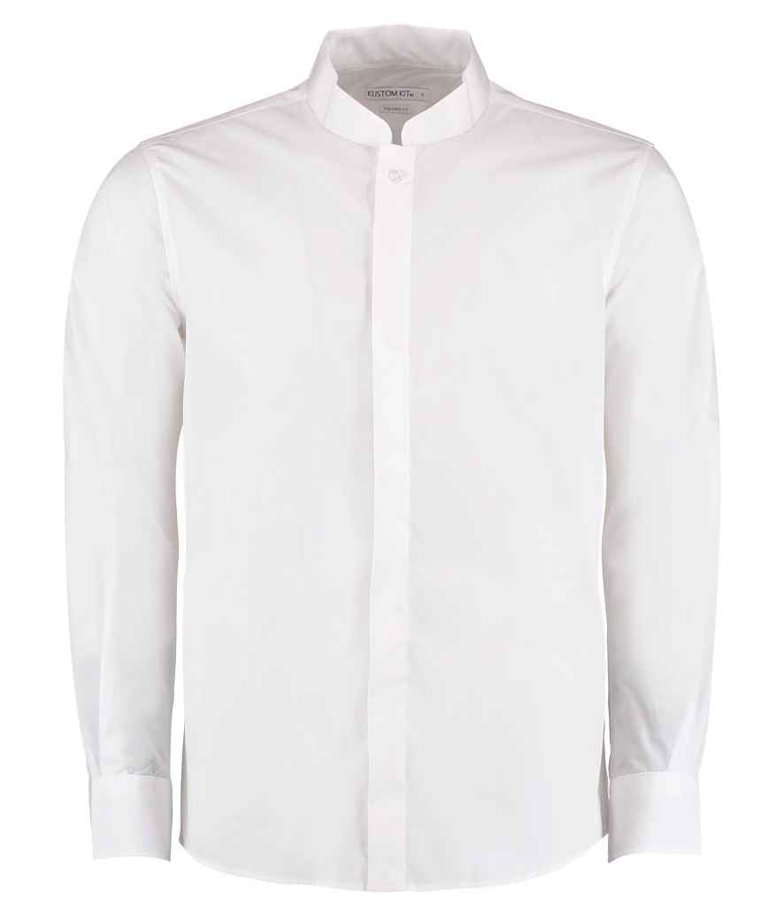 Kustom Kit Long Sleeve Tailored Mandarin Collar Shirt - FRONT