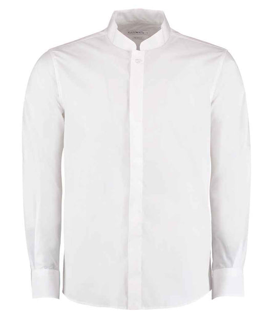 Kustom Kit Long Sleeve Tailored Mandarin Collar Shirt - FRONT
