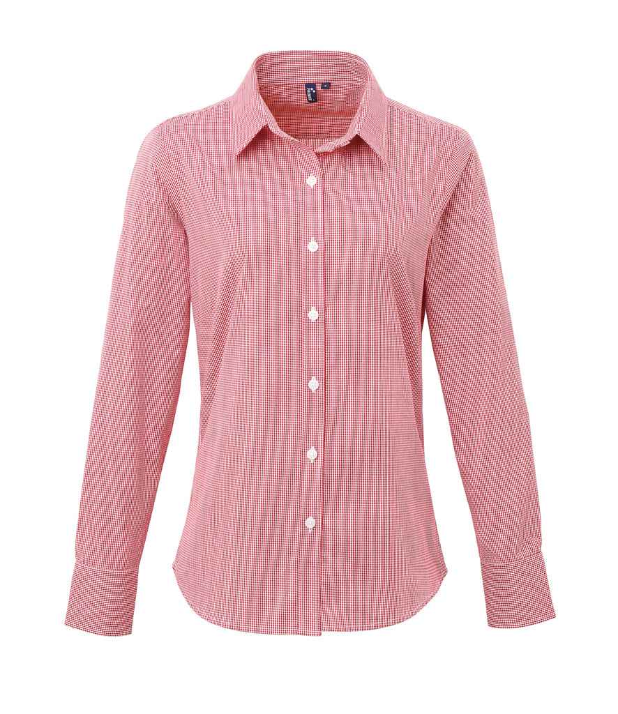 Premier Ladies Gingham Long Sleeve Shirt - FRONT