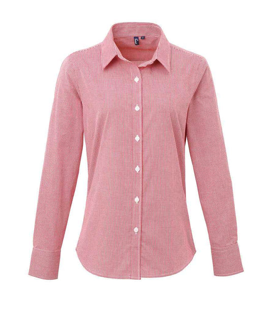 Premier Ladies Gingham Long Sleeve Shirt - FRONT