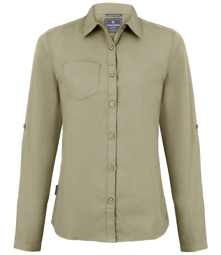 Craghoppers Expert Ladies Kiwi Long Sleeve Shirt - Pebble (CR541) - front
