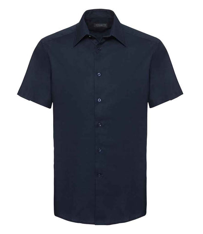 Russell Collection Short Sleeve Tailored Oxford Shirt - Bright Navy (923M)