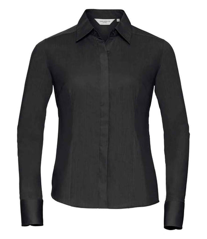 Russell Collection Ladies Long Sleeve Fitted Poplin Shirt - Black (924F)