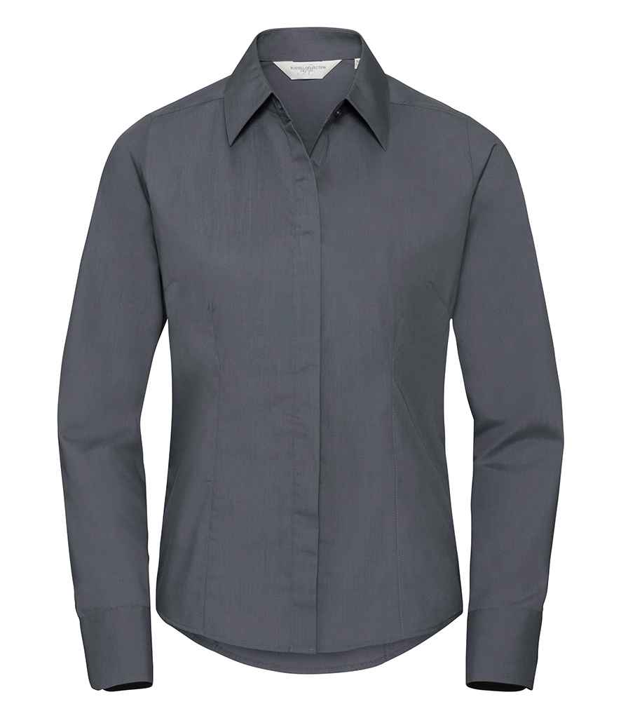 Russell Collection Ladies Long Sleeve Fitted Poplin Shirt - Convoy Grey (924F)