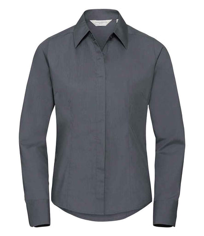 Russell Collection Ladies Long Sleeve Fitted Poplin Shirt - Convoy Grey (924F)