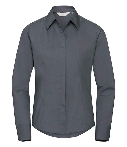 Russell Collection Ladies Long Sleeve Fitted Poplin Shirt - Convoy Grey (924F)