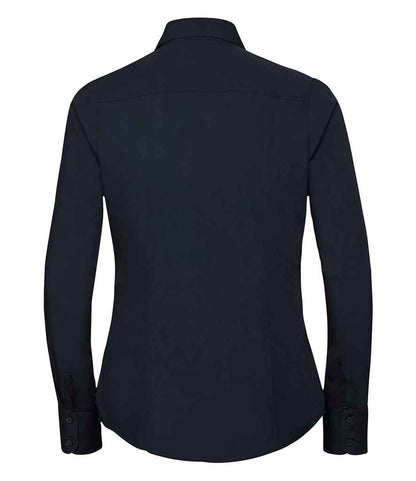 Russell Collection Ladies Long Sleeve Fitted Poplin Shirt - French Navy (924F)