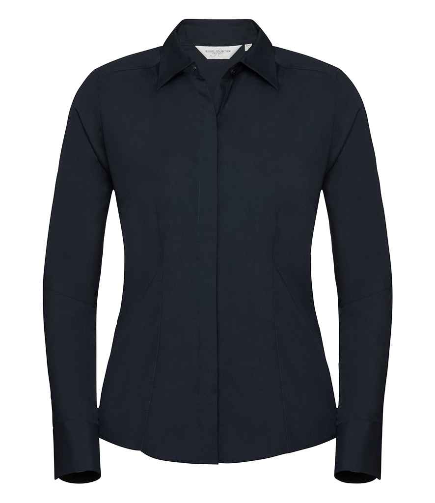 Russell Collection Ladies Long Sleeve Fitted Poplin Shirt - French Navy (924F)