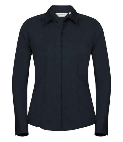 Russell Collection Ladies Long Sleeve Fitted Poplin Shirt - French Navy (924F)