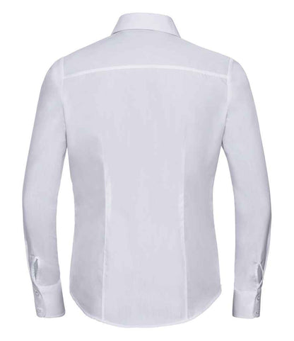 Russell Collection Ladies Long Sleeve Fitted Poplin Shirt - White (924F)