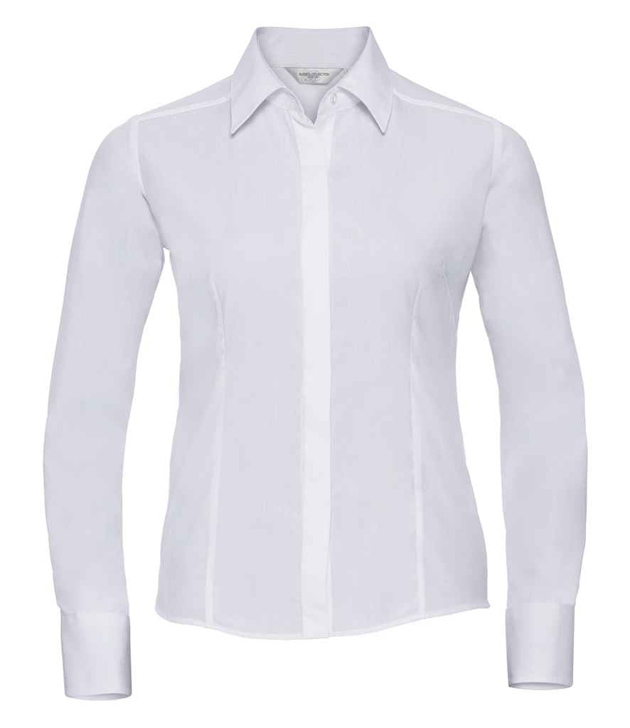 Russell Collection Ladies Long Sleeve Fitted Poplin Shirt - White (924F)