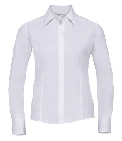 Russell Collection Ladies Long Sleeve Fitted Poplin Shirt - White (924F)