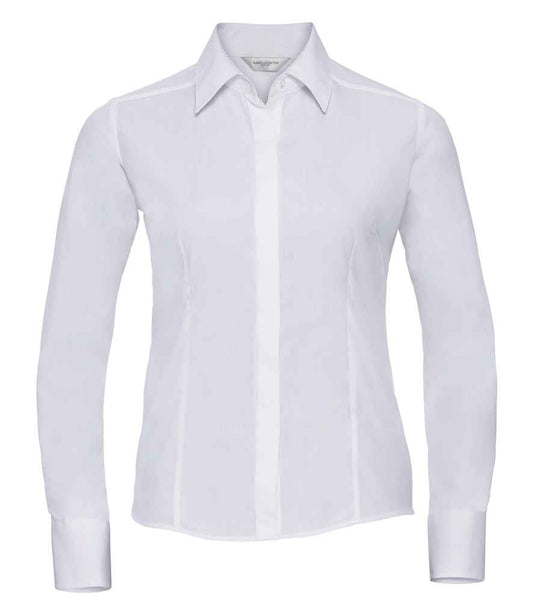 Russell Collection Ladies Long Sleeve Fitted Poplin Shirt - White (924F)