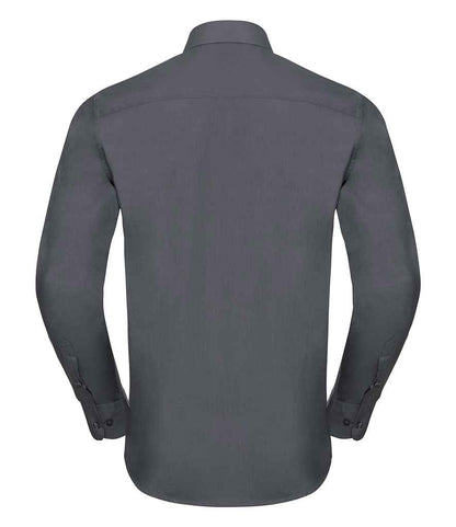 Russell Collection Long Sleeve Tailored Poplin Shirt - Convoy Grey (924M)