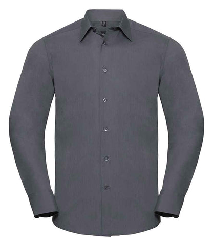 Russell Collection Long Sleeve Tailored Poplin Shirt - Convoy Grey (924M)