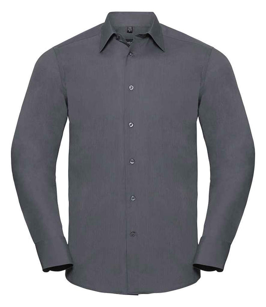 Russell Collection Long Sleeve Tailored Poplin Shirt - Convoy Grey (924M)