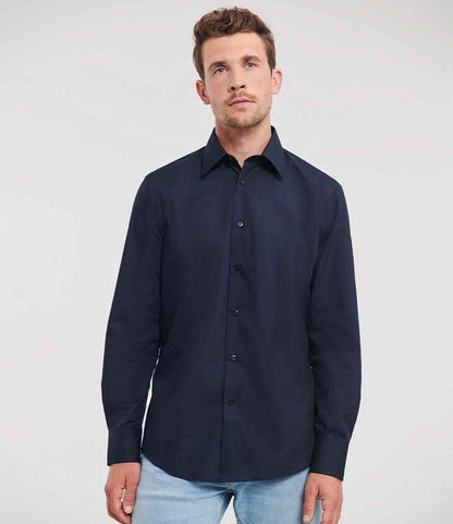 Russell Collection Long Sleeve Tailored Poplin Shirt - French Navy (924M)