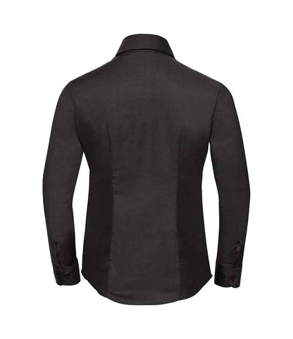 Russell Collection Ladies Long Sleeve Easy Care Oxford Shirt - Black (932F)