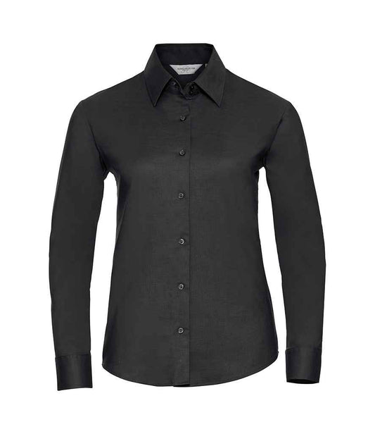 Russell Collection Ladies Long Sleeve Easy Care Oxford Shirt - Black (932F)