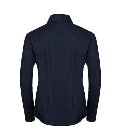 Russell Collection Ladies Long Sleeve Easy Care Oxford Shirt - Bright Navy (932F)