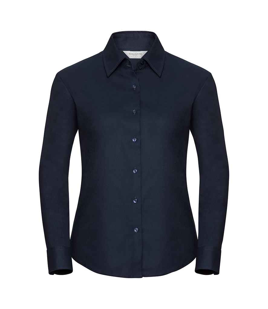 Russell Collection Ladies Long Sleeve Easy Care Oxford Shirt - Bright Navy (932F)