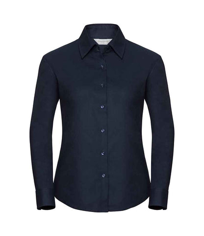 Russell Collection Ladies Long Sleeve Easy Care Oxford Shirt - Bright Navy (932F)