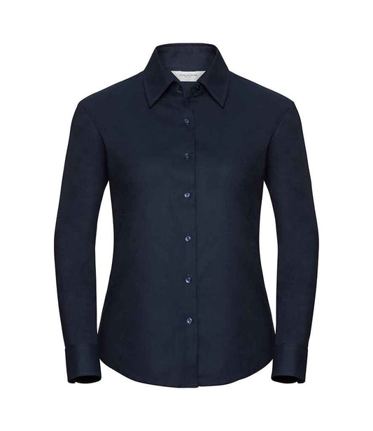Russell Collection Ladies Long Sleeve Easy Care Oxford Shirt - Bright Navy (932F)