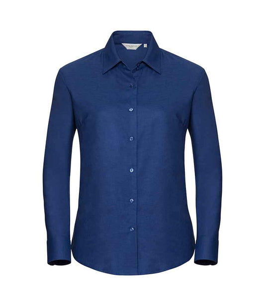 Russell Collection Ladies Long Sleeve Easy Care Oxford Shirt - Bright Royal (932F)