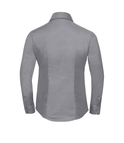 Russell Collection Ladies Long Sleeve Easy Care Oxford Shirt - Silver (932F)