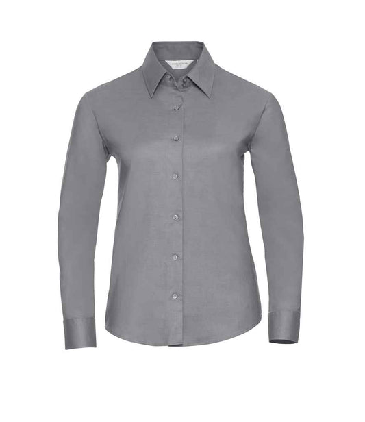 Russell Collection Ladies Long Sleeve Easy Care Oxford Shirt - Silver (932F)