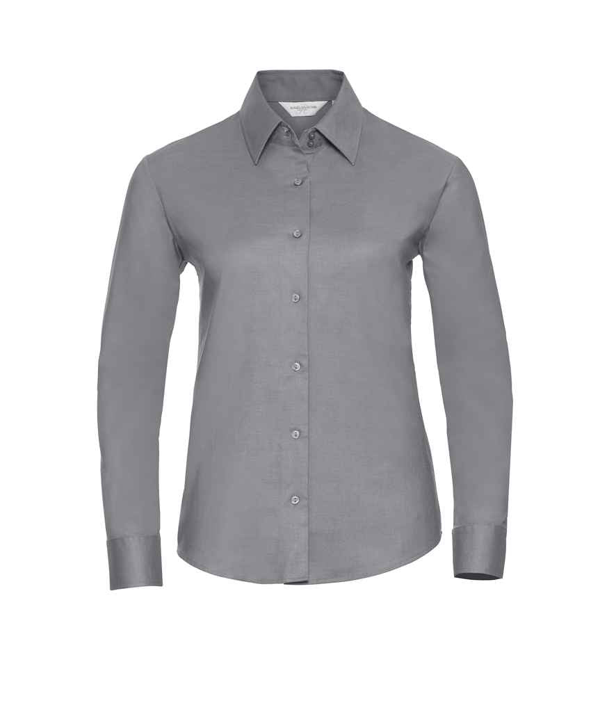 Russell Collection Ladies Long Sleeve Easy Care Oxford Shirt - Silver (932F)
