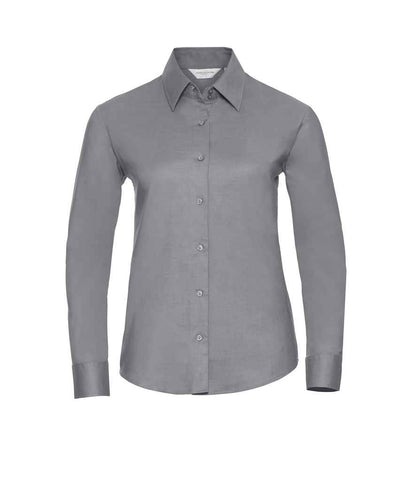 Russell Collection Ladies Long Sleeve Easy Care Oxford Shirt - Silver (932F)