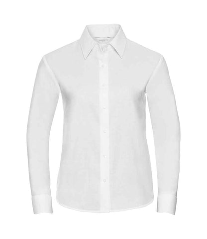 Russell Collection Ladies Long Sleeve Easy Care Oxford Shirt - White (932F)