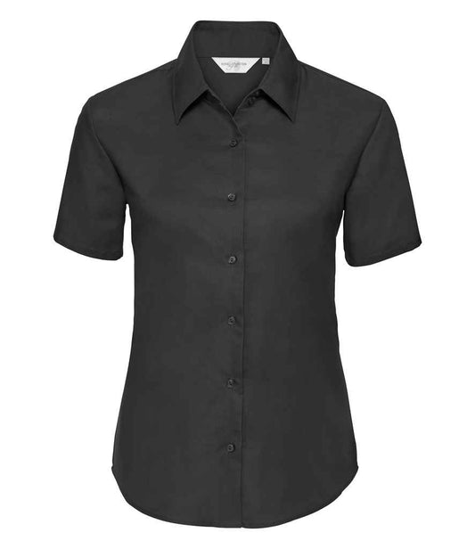 Russell Collection Ladies Short Sleeve Easy Care Oxford Shirt - Black (933F)