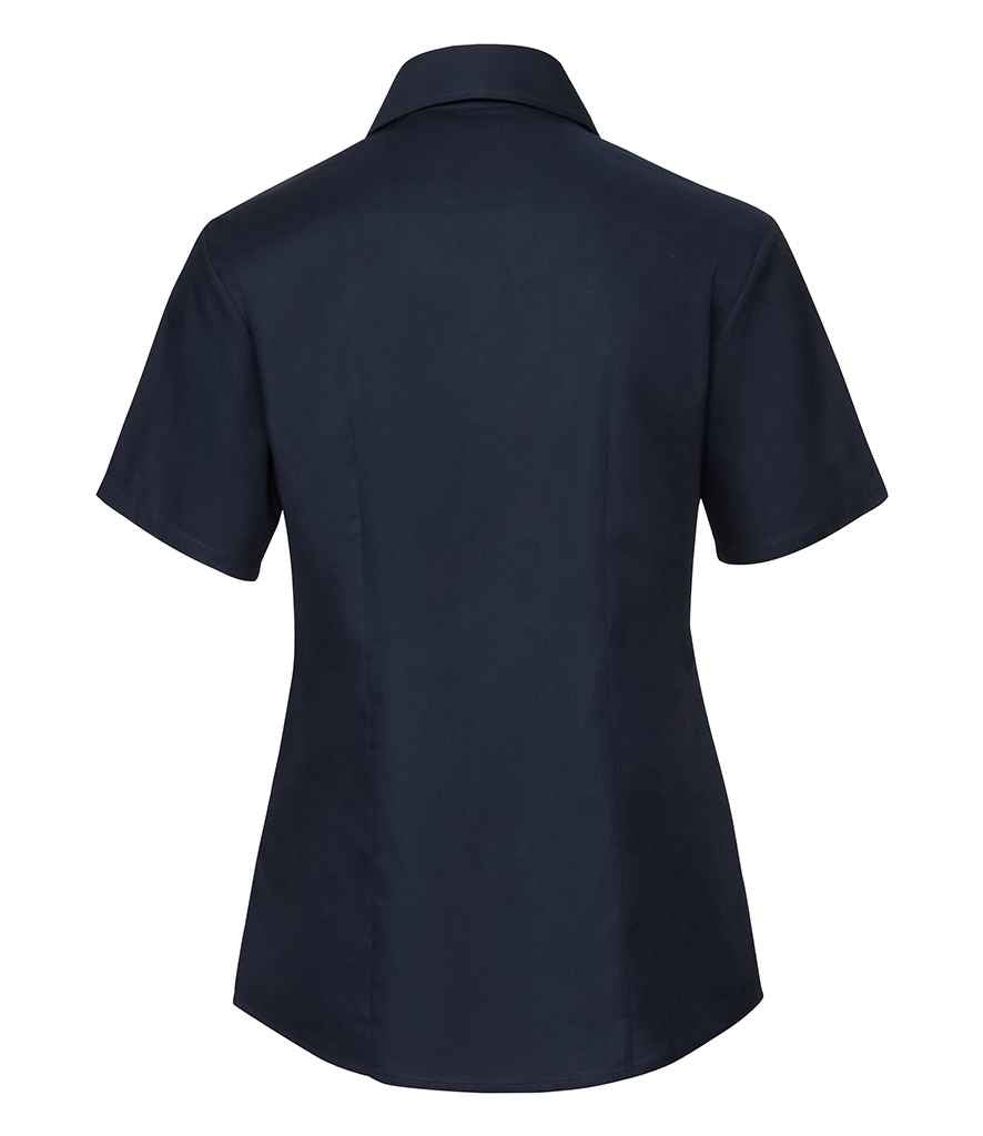 Russell Collection Ladies Short Sleeve Easy Care Oxford Shirt - Bright Navy (933F)