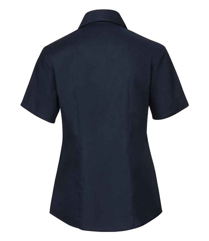 Russell Collection Ladies Short Sleeve Easy Care Oxford Shirt - Bright Navy (933F)