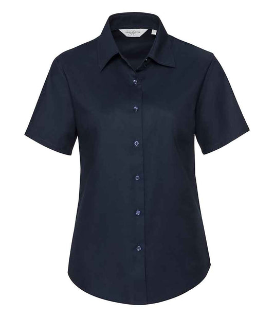 Russell Collection Ladies Short Sleeve Easy Care Oxford Shirt - Bright Navy (933F)