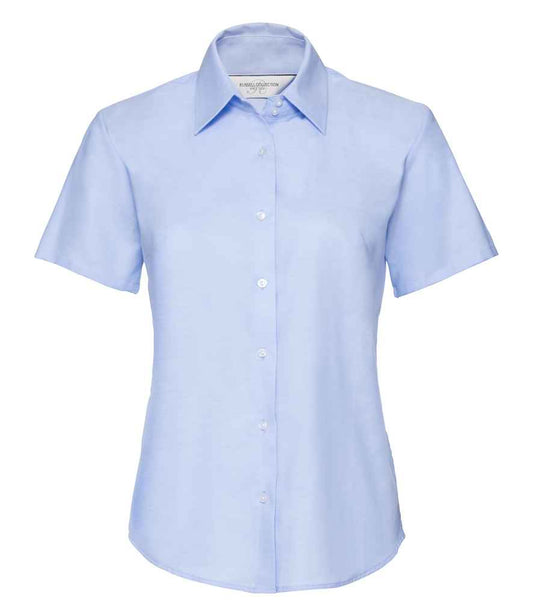 Russell Collection Ladies Short Sleeve Easy Care Oxford Shirt - Oxford Blue (933F)