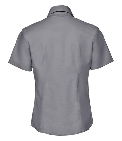 Russell Collection Ladies Short Sleeve Easy Care Oxford Shirt - Silver (933F)