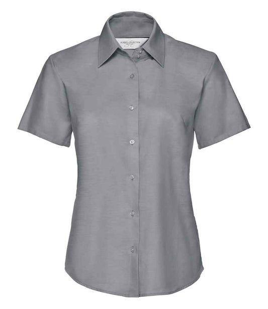 Russell Collection Ladies Short Sleeve Easy Care Oxford Shirt - Silver (933F)