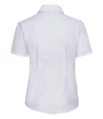 Russell Collection Ladies Short Sleeve Easy Care Oxford Shirt - White (933F)