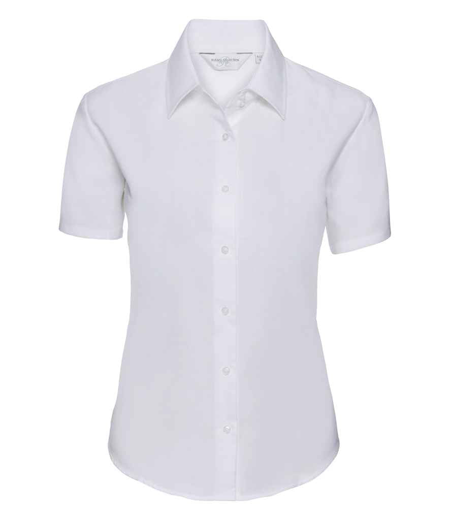 Russell Collection Ladies Short Sleeve Easy Care Oxford Shirt - White (933F)
