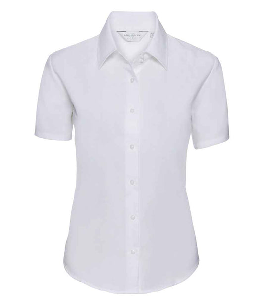 Russell Collection Ladies Short Sleeve Easy Care Oxford Shirt - White (933F)