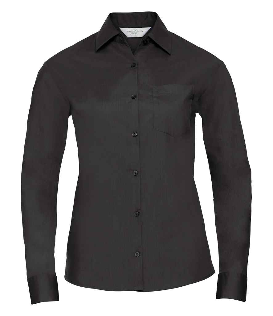 Russell Collection Ladies Long Sleeve Easy Care Poplin Shirt - Black (934F)