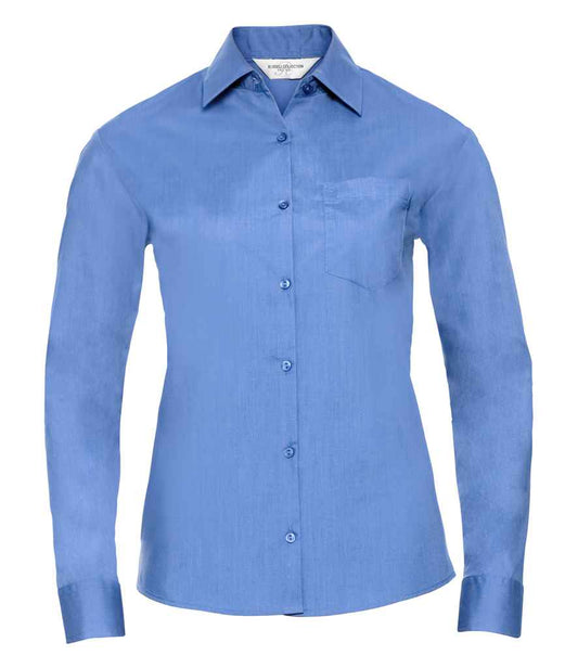Russell Collection Ladies Long Sleeve Easy Care Poplin Shirt - Corporate Blue (934F)