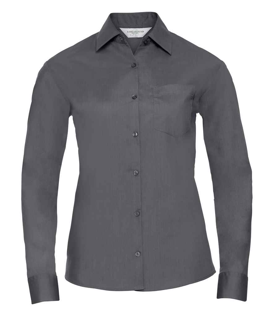 Russell Collection Ladies Long Sleeve Easy Care Poplin Shirt - Convoy Grey (934F)